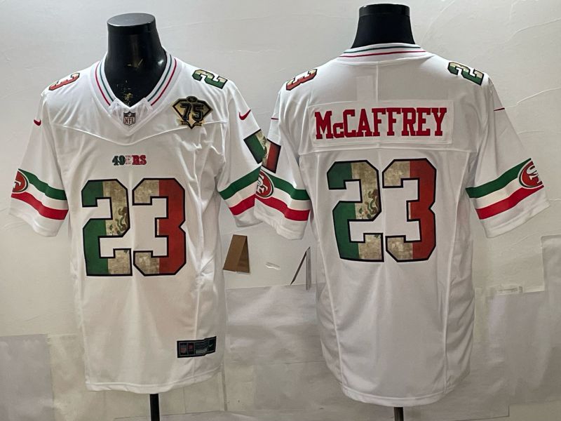Men 2026 San Francisco 49ers #23 Mccaffrey White three generations Nike Limited NFL Jersey style 001->san francisco 49ers->NFL Jersey